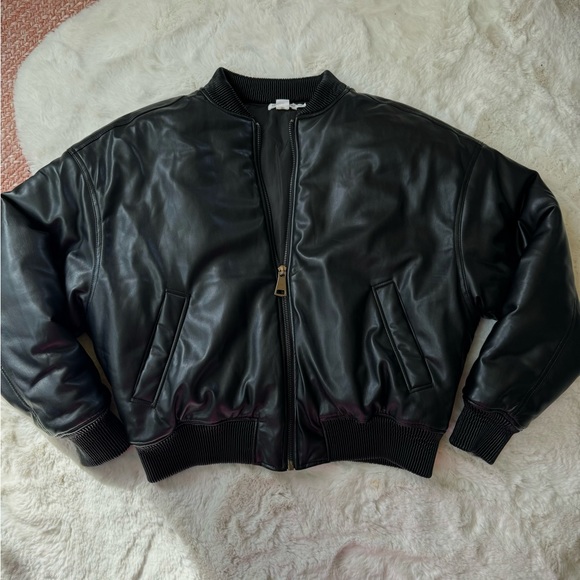 Good American Black Faux Vegan Leather Bomber Jacket L/XL - Picture 7 of 14
